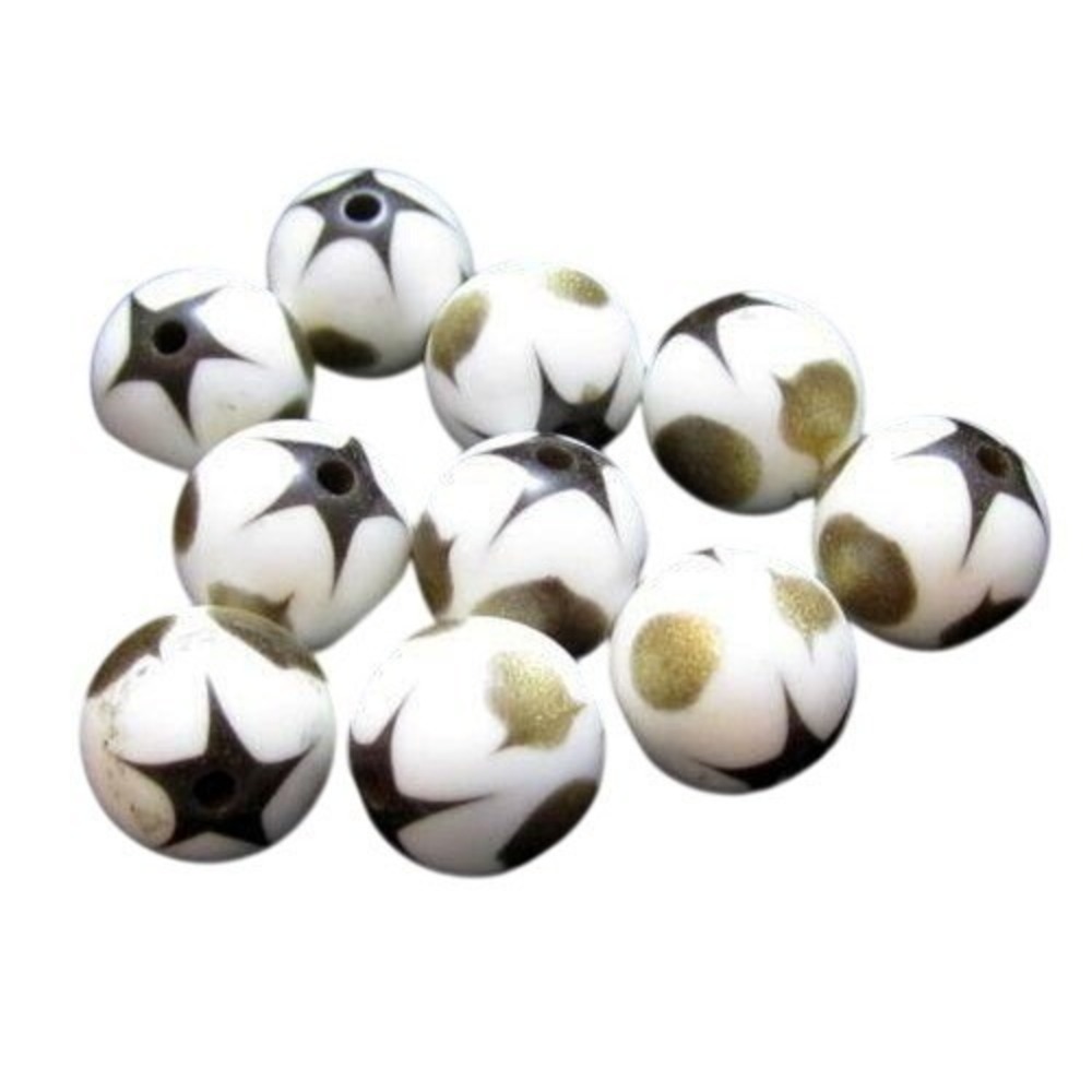 Vintage Injected Gold Bronze Color Star Design White Lucite 12mm Beads